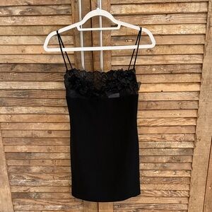 New Stretchy Black Lace Trim Dress